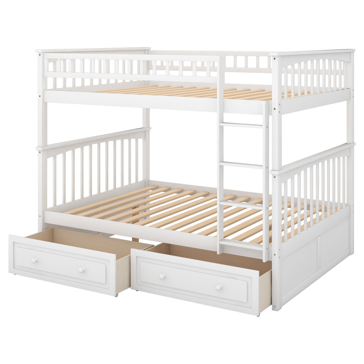 Full over Full Bunk Bed with Drawers Convertible Beds White