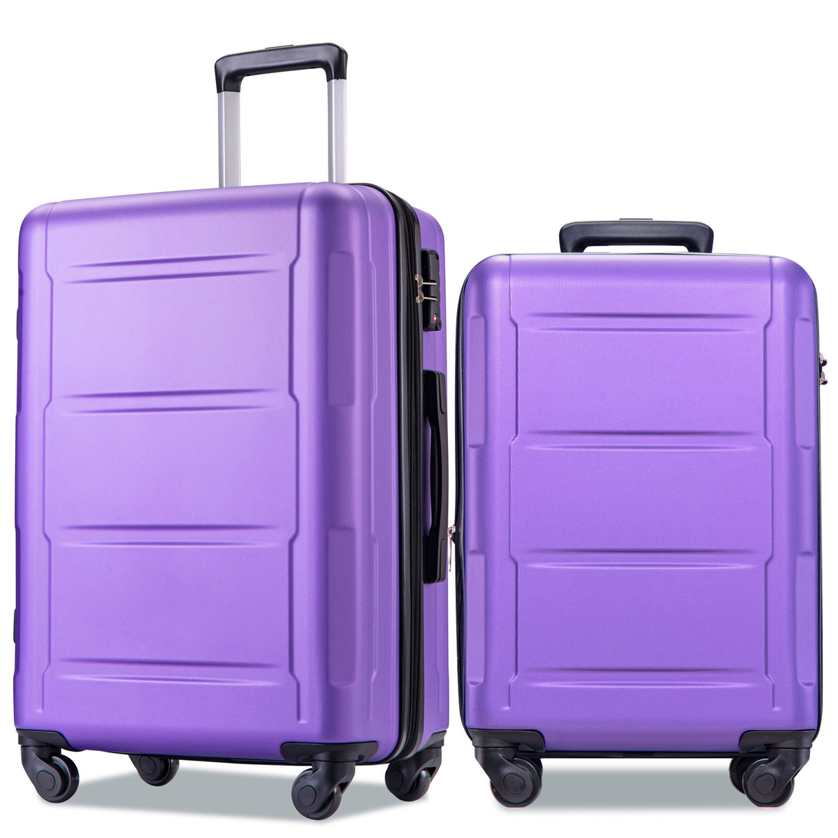 Expanable Spinner Wheel 2 Piece Luggage Set ABS Lightweight Suitcase with TSA Lock 20inch+24inch Purple + Plastic