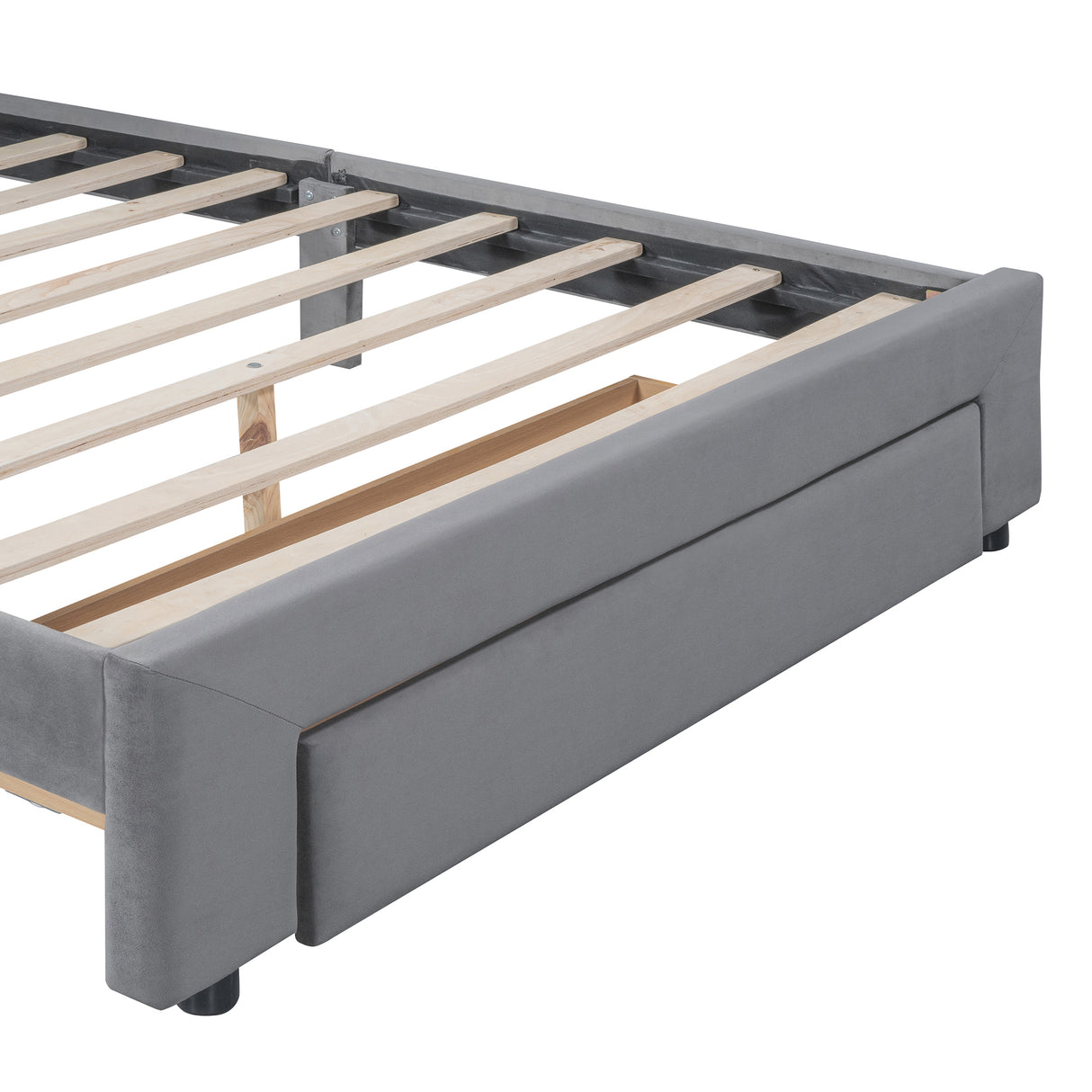 Full Size Storage Bed Velvet Upholstered Platform Bed with a Big Drawer - Gray - V.I.P Digital Presence