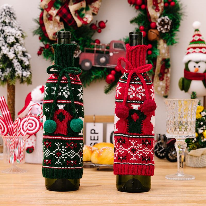 Christmas decoration items, knitted sweaters, wine bottle covers, bow ties, wool balls, red wine covers, bar decoration wine covers - V.I.P Digital Presence