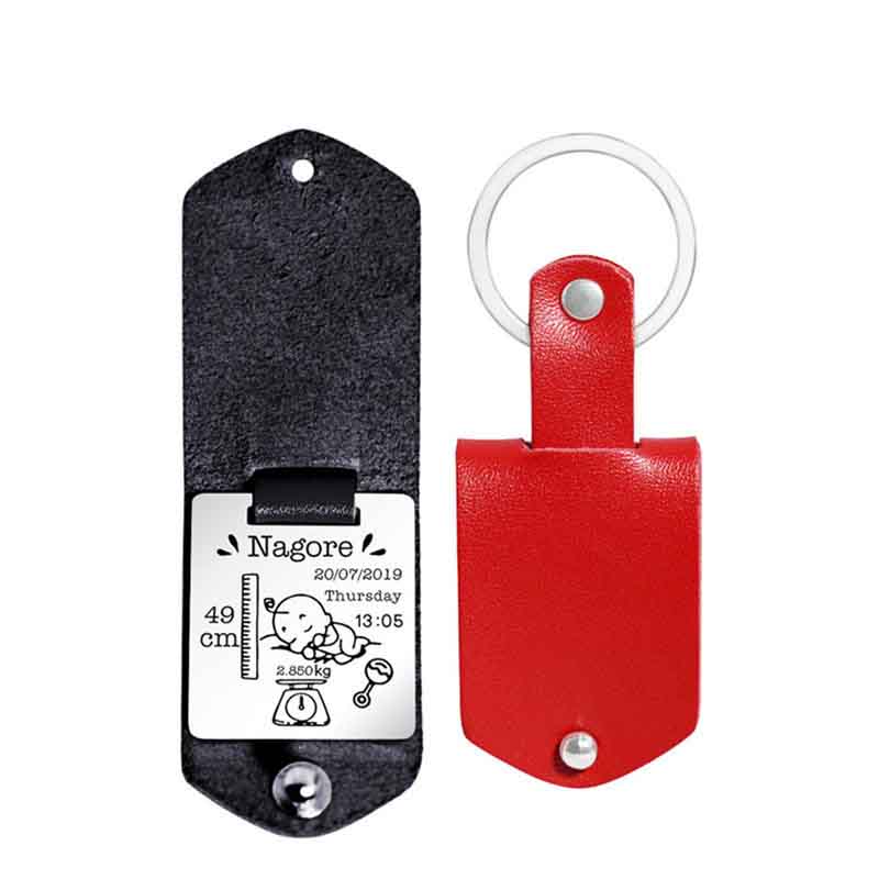 Personal Custom Customized New Baby Born Brand Commemorative Leather Stainless Steel Keychain - V.I.P Digital Presence