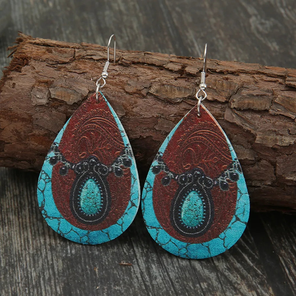 PU Leather Iron Hook Teardrop Earrings - V.I.P Digital Presence