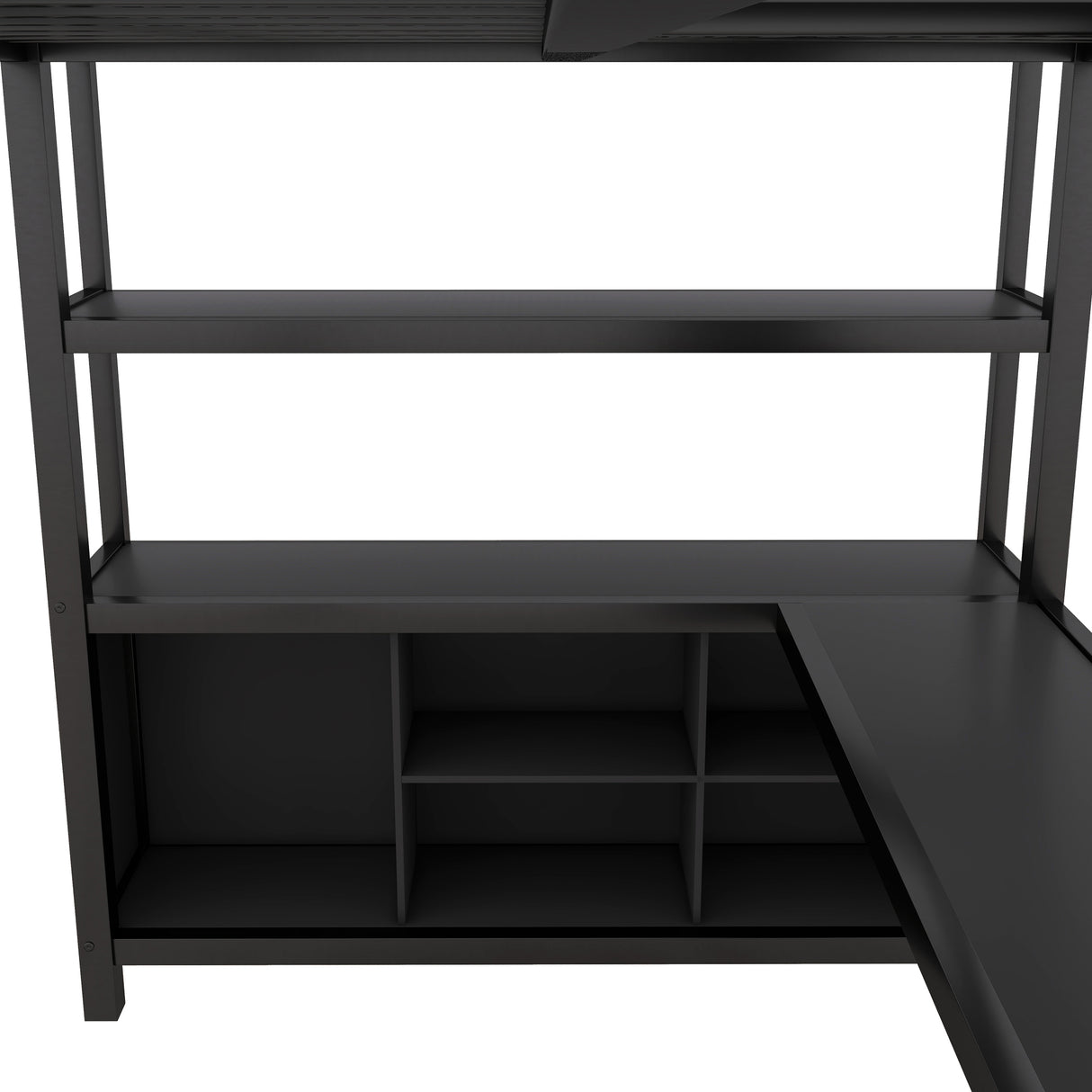 Metal loft bed with wardrobe and L-shaped desk, full-size loft bed with storage cabinet and shelf, heavy-duty loft bed, black - V.I.P Digital Presence
