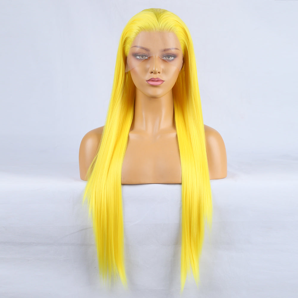 Hand Groove 13*2.5 Chemical Fiber Front Lace Yellow Long Bangs Wig Headgear Natural Hairline - V.I.P Digital Presence