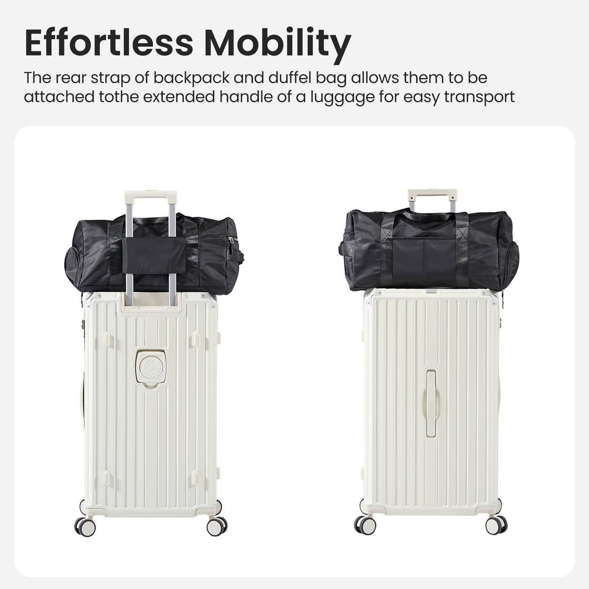 Luggage Set 4 pcs (20"/24"/29"/Travel Bag), PC+ABS Durable Lightweight Luggage with Collapsible Cup Holder、 TSA Lock, White