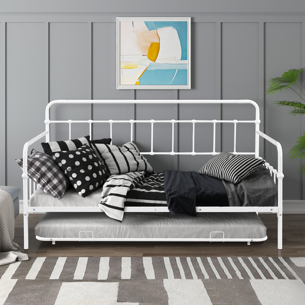 Metal Frame Daybed with trundle(white)