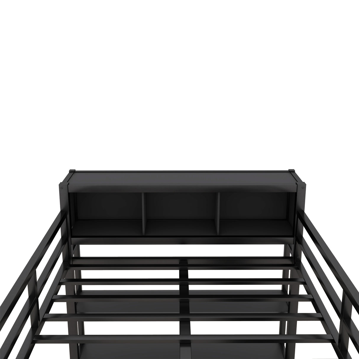 Metal loft bed with wardrobe and L-shaped desk, full-size loft bed with storage cabinet and shelf, heavy-duty loft bed, black - V.I.P Digital Presence