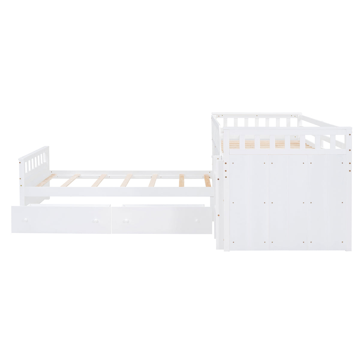 L-shaped Space-Saving Twin Loft and Twin Platform Bed with 7 Drawers and Full Guardrails(WHITE) - V.I.P Digital Presence