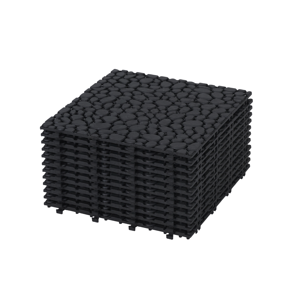 12 x 12 inch black interlocking deck tiles, plastic waterproofing, pebble pattern, pack of 12 - V.I.P Digital Presence