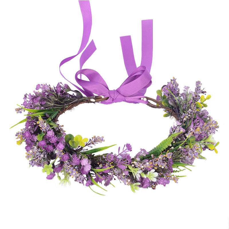 Flower garland headpiece simulation full sky star small floral ribbon lavender hair accessory studio Hanfu headband - V.I.P Digital Presence