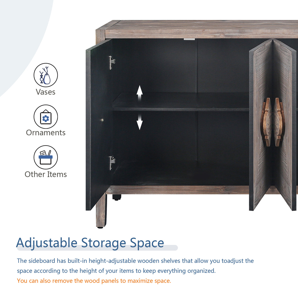 Carved Flower Door Handle, Antique Four Door Cabinet for Living Room Kitchen Hallway (Brown) - V.I.P Digital Presence