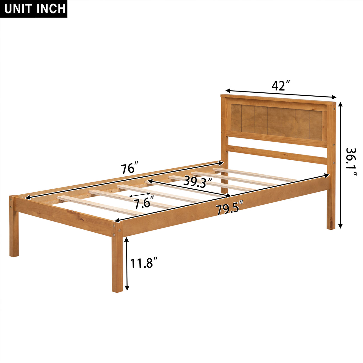 Platform Bed Frame with Headboard Wood Slat Support No Box Spring Needed Twin Oak