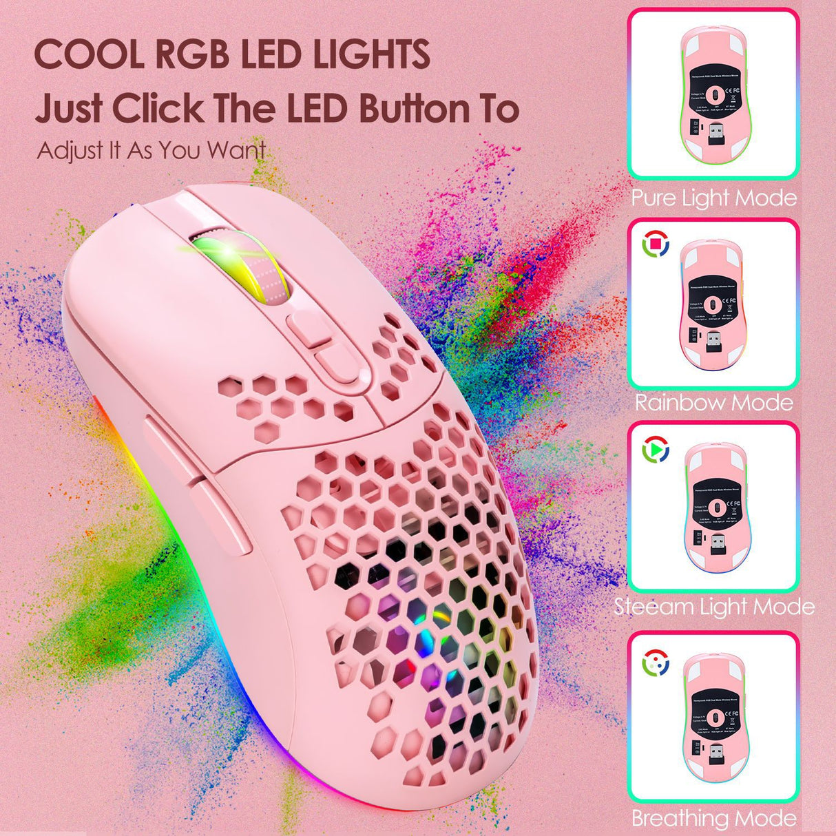 Charging hole the third mock examination Bluetooth wireless mouse lightweight mute cellular RGB light-emitting pink mouse - V.I.P Digital Presence