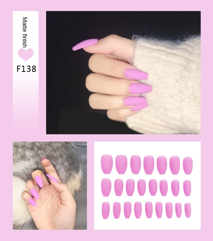 Nail Art Fake Nails Stiletto Tips Clear Press on Long False with Glue Coffin Stick Display Full Cover Artificial Designs Matte - V.I.P Digital Presence