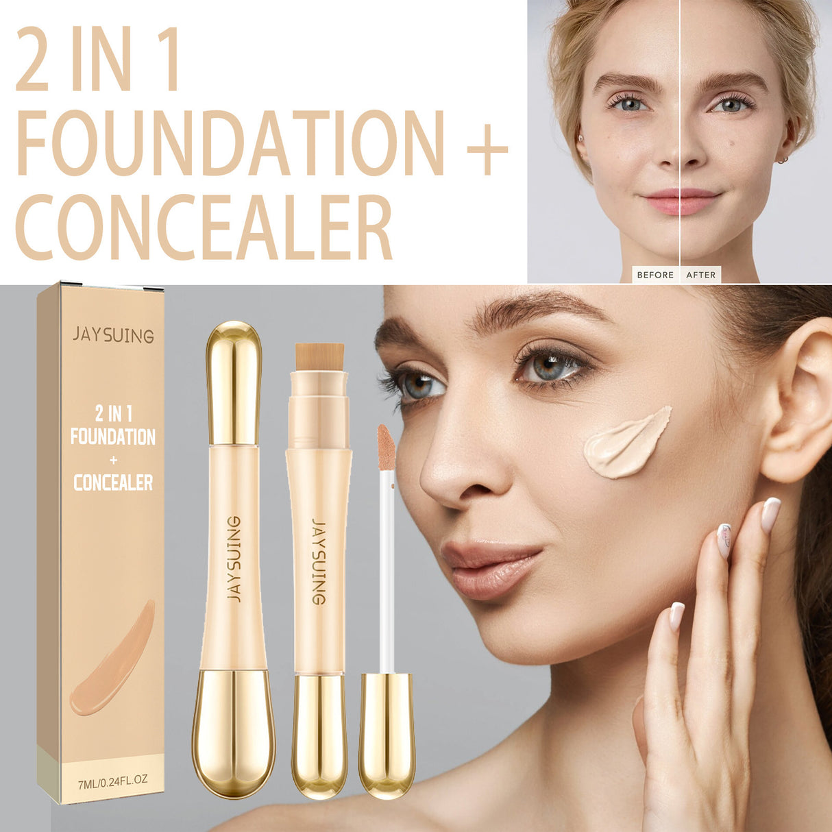 2 In 1 Foundation + Concealer, Blemish Print Natural Concealer Long-Lasting Makeup Invisible Pore Concealer - V.I.P Digital Presence