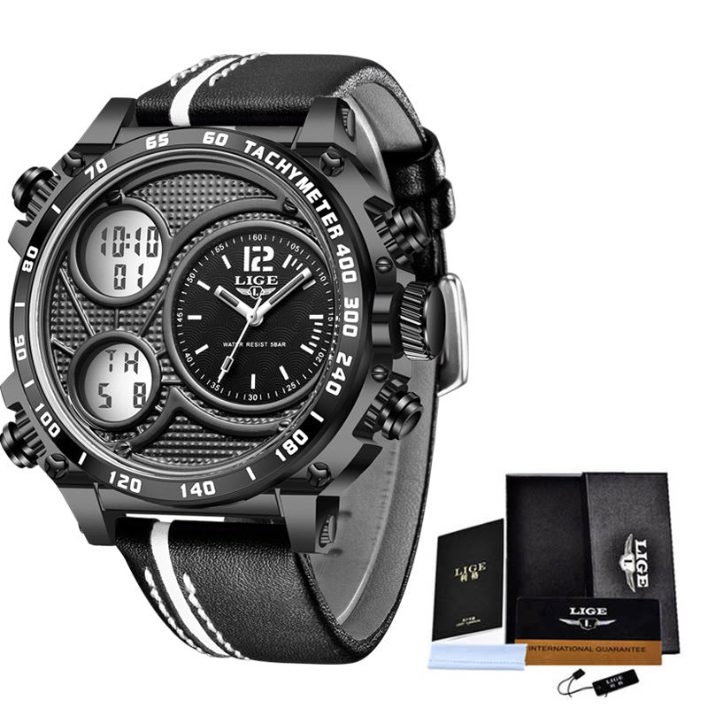 Lige Business Electronic Watch Dual Display Multi Function Low Cost Watch Men's Sports Waterproof Watch - V.I.P Digital Presence