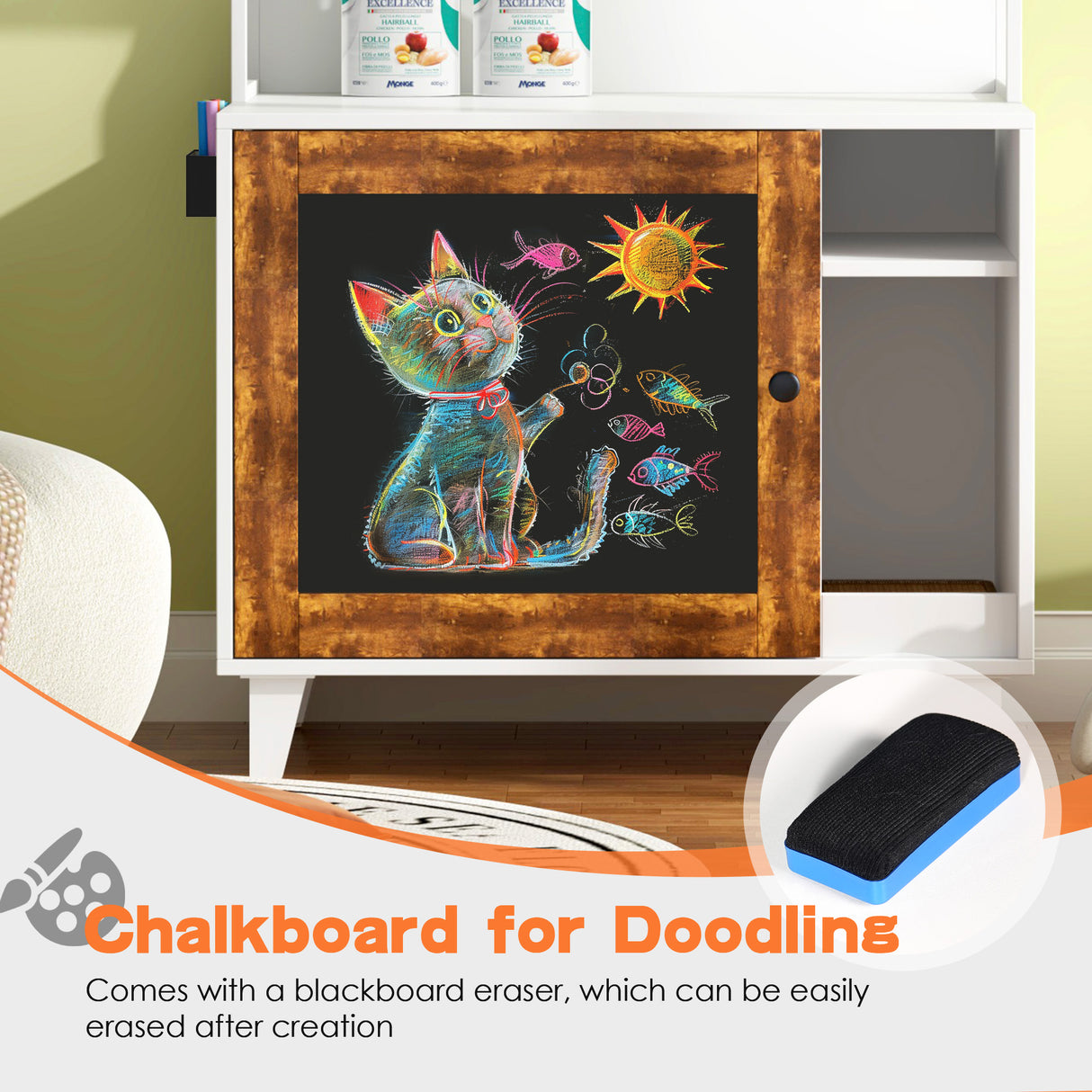 Graffiti with 2 storage racks and 1 door cat litter box shell, hidden cat litter box with rack shell furniture white - V.I.P Digital Presence