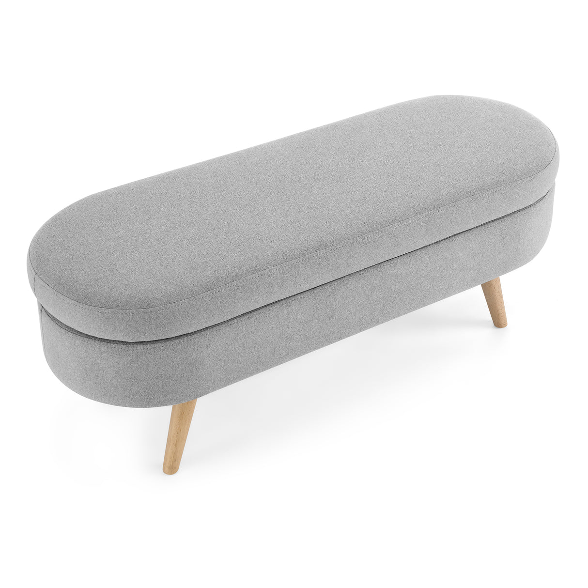 Ottoman Oval Storage Bench Rubber Wood Legs Grey(43.5"x16"x16")