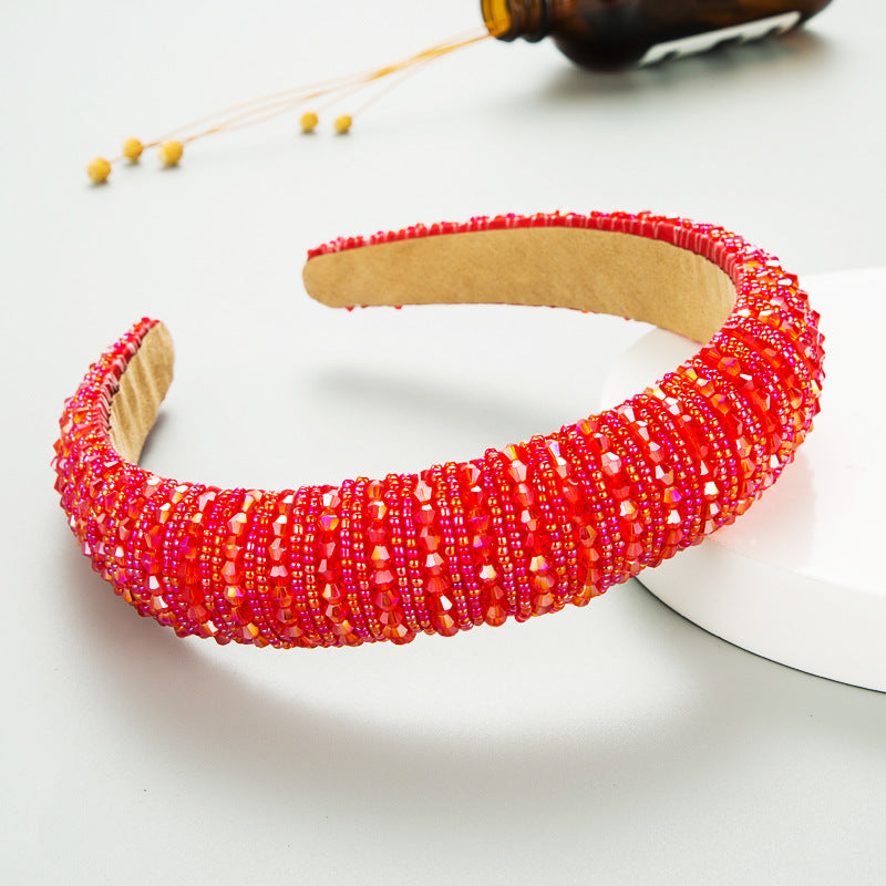 Hair Hoop Hand Woven Beaded Head Hoop Female Baroque Sponge Hair Bundle Korean Style Of The Net Red Face Wash Hair Accessories - V.I.P Digital Presence
