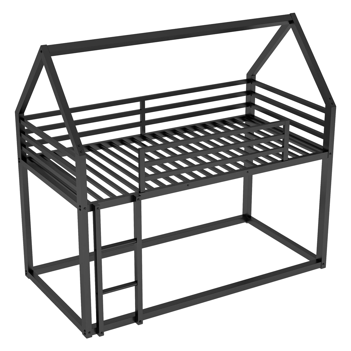 Twin over Twin House Bunk Bed with Built-in Ladder,Black - V.I.P Digital Presence