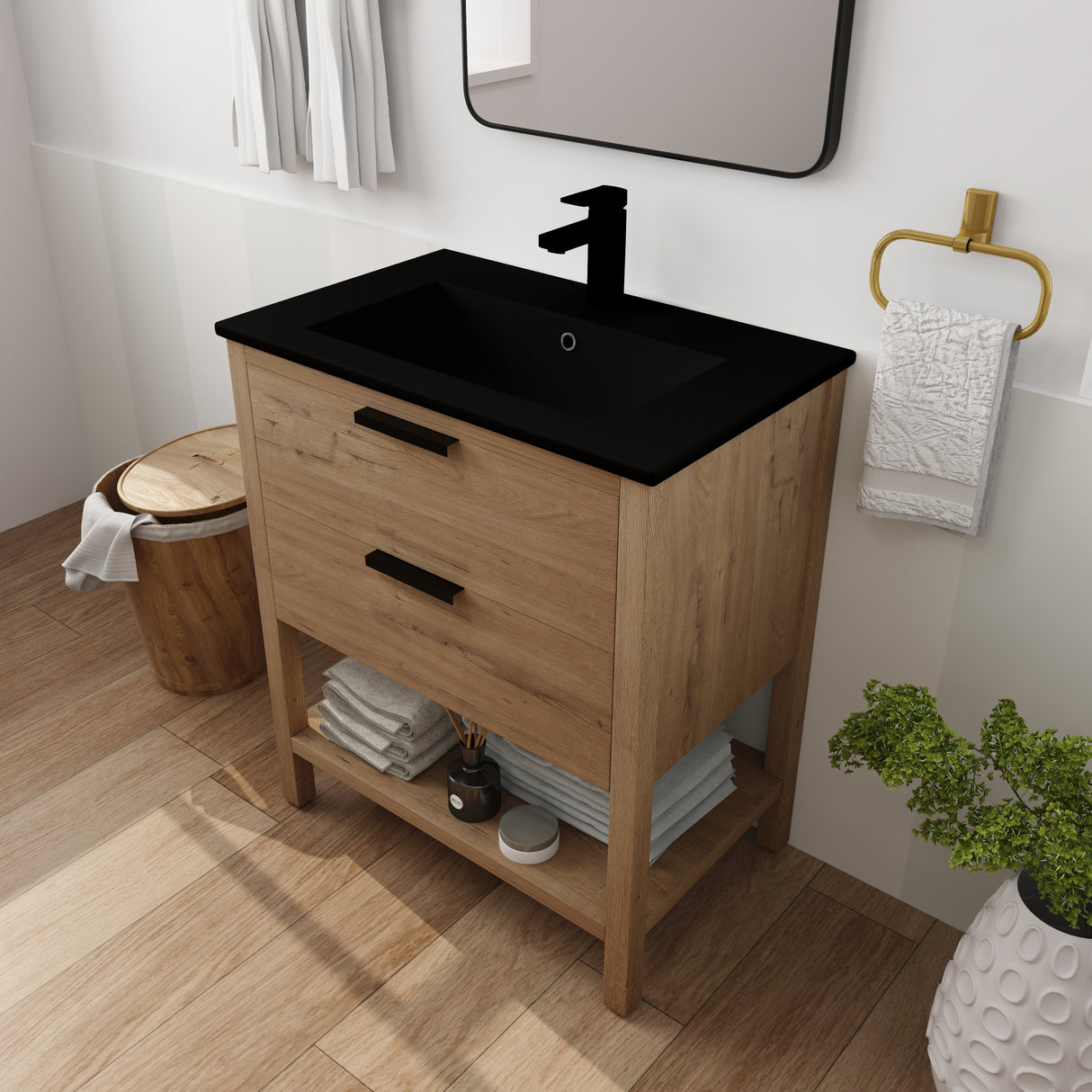 30 Inch Bathroom Vanity Plywood With 2 Drawers(BVB01030IMO-BL9075BK) - V.I.P Digital Presence