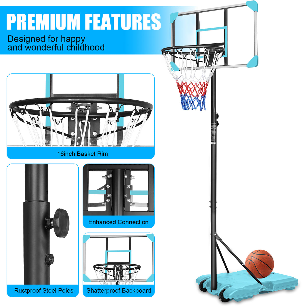 Portable Basketball Goal System with Stable Base and Wheels use for Indoor Outdoor teenagers youth height adjustable - V.I.P Digital Presence