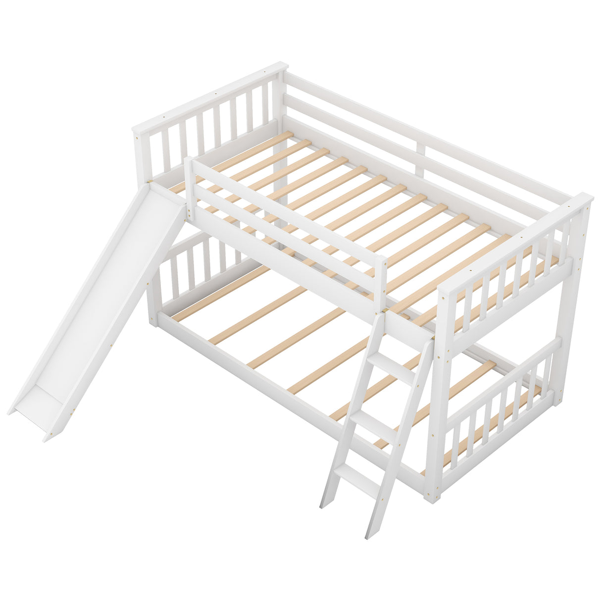 Twin over Twin Bunk Bed with Convertible Slide and Ladder White