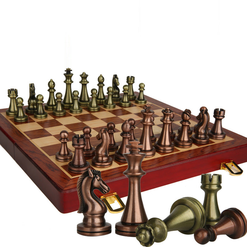 International Chess High end Gift Box Metal Chess Pieces Wooden Chess Board Western Chess
