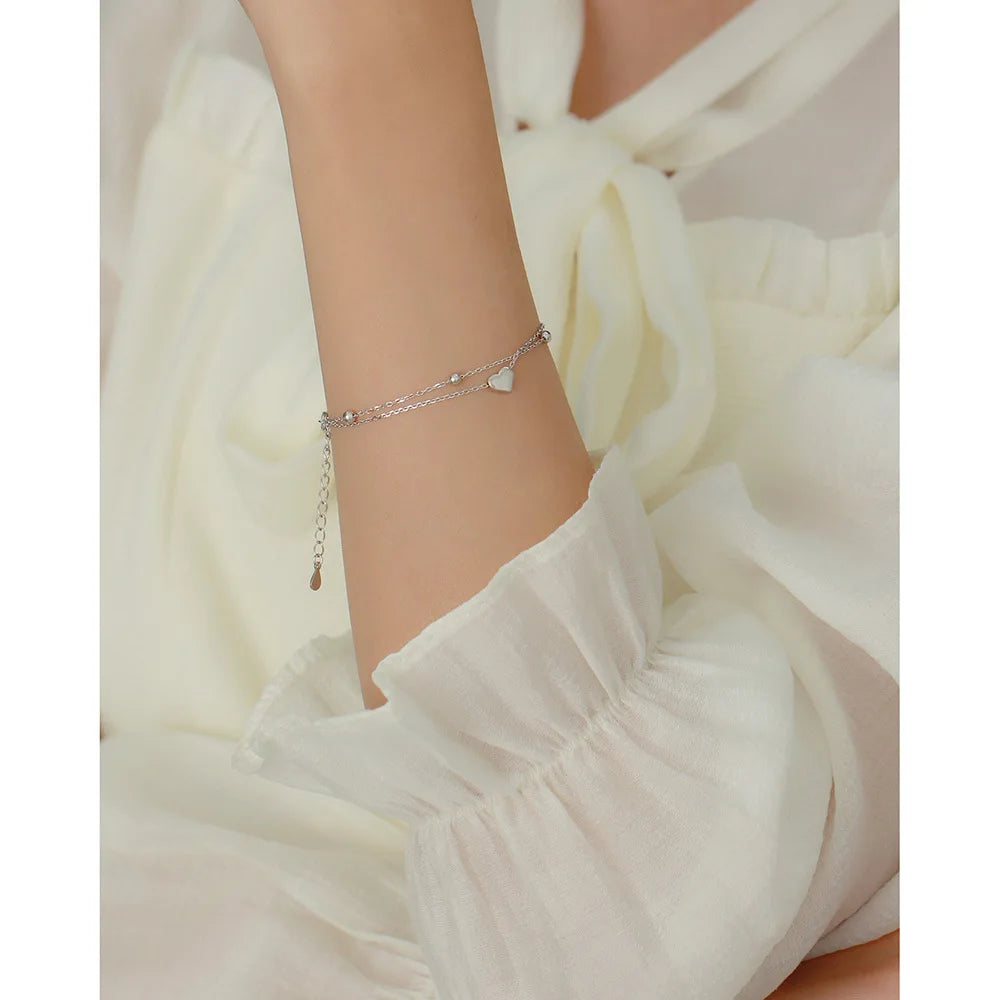 925 Sterling Silver Double Layer Heart-shaped Bracelet for Women Girl Korean Style Small Fresh Summer Bracelet - V.I.P Digital Presence