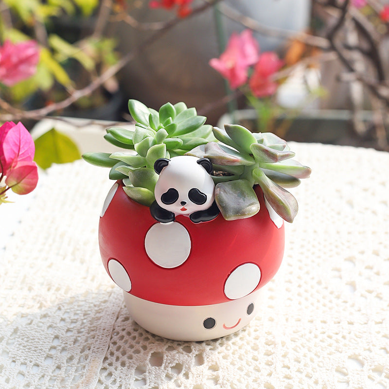 Horticultural Cartoon Creative Fun Mushroom Resin Flower Pot Container Desktop Landscape Potted Flower Utensils - V.I.P Digital Presence