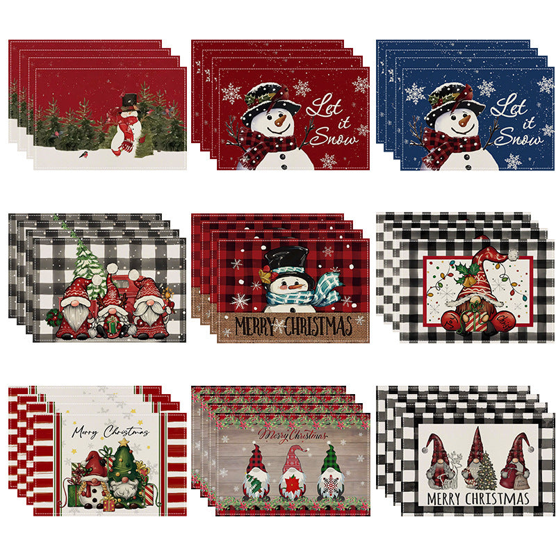 Christmas Snowman Linen Meal Mat Snowflake Grid Printed Table Mat Christmas Party Decoration Insulation Mat Holiday Decoration - V.I.P Digital Presence