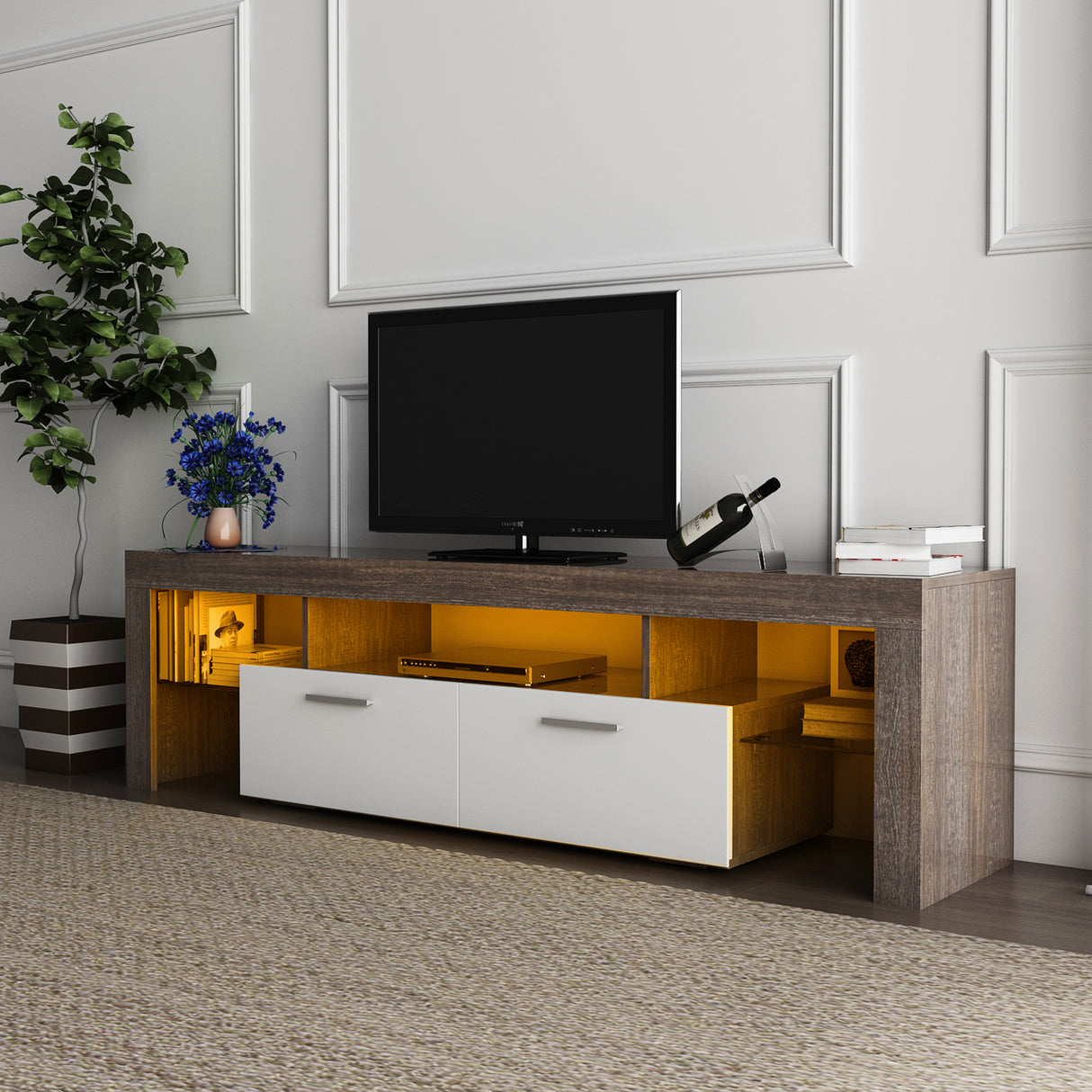 20 minutes quick assembly brown simple modern TV stand with the toughened glass shelf Floor cabinet Floor TV wall cabinet