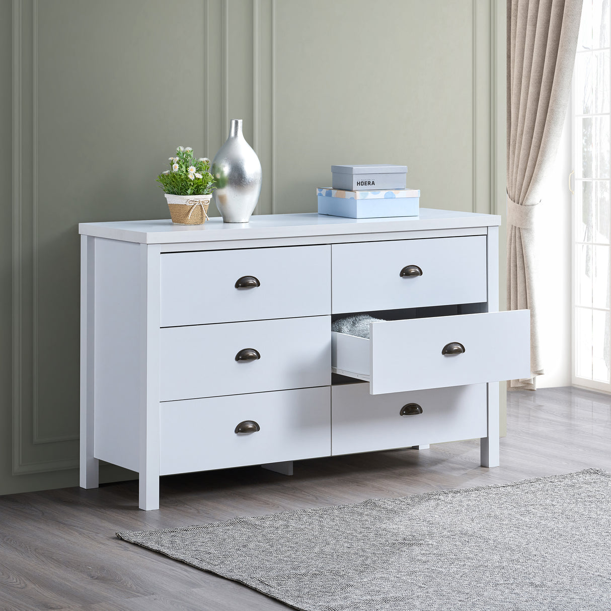 SAFARI 6-drawer main dressing table with interlocking drawer function, easy to assemble, classic white color - V.I.P Digital Presence