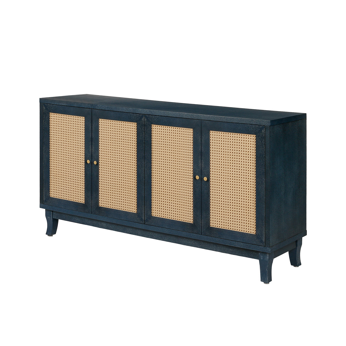 Handcrafted Premium Grain Panels Rattan Sideboard Buffer Cabinet Accent Storage Cabinet With 4 Rattan Doors BLUE - V.I.P Digital Presence
