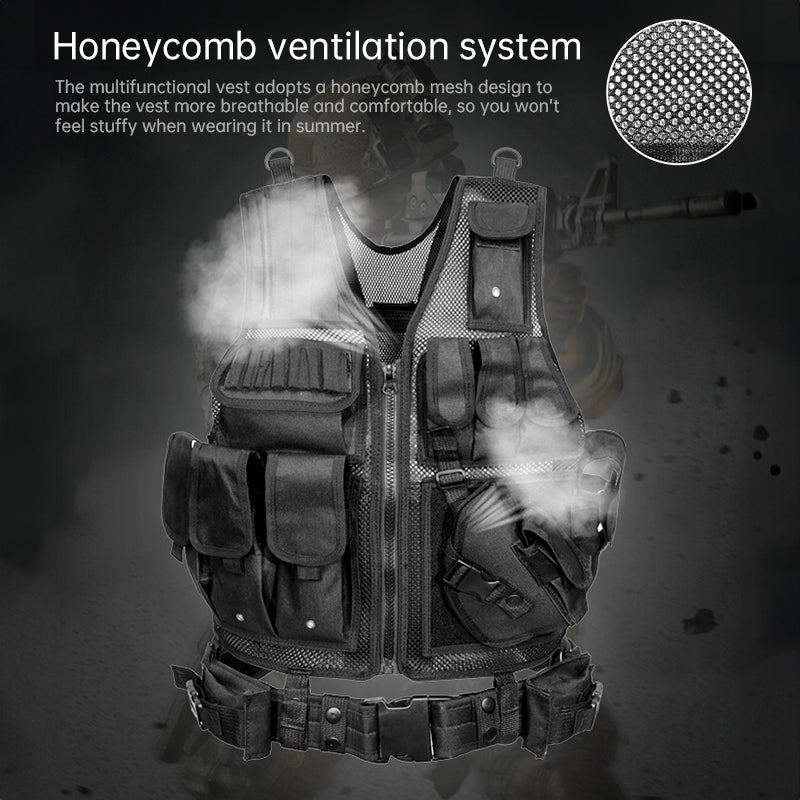 Tactical Vest for Men, Airsoft Vest, Black Molle Vest and Cap Protective Equipment, Tactical Airsoft Gear - V.I.P Digital Presence