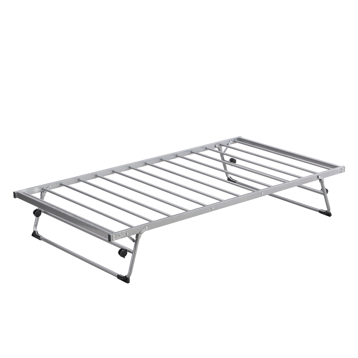 Twin Size Metal Daybed with Adjustable Trundle Pop Up Trundle Silver