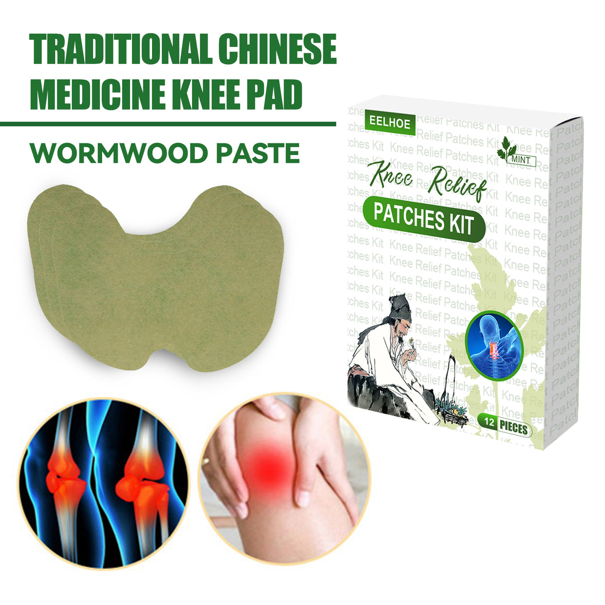 Knee Relief Patches Kit, Maintenance Knee Joint Lumbar Pain Relief Pain Plaster Wormwood Patch - V.I.P Digital Presence