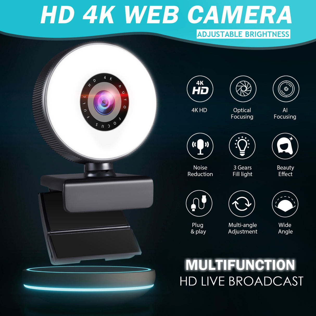 4k beauty autofocus 1080p computer camera high-definition touch USB live streaming webcam2k fill light - V.I.P Digital Presence