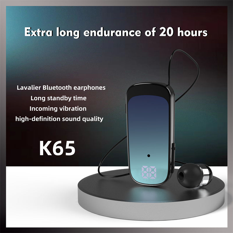 K65 Collar style Telescopic Cable Bluetooth Earphones In Ear Digital Display Long Range Business Single Ear Earphones 5.2 - V.I.P Digital Presence