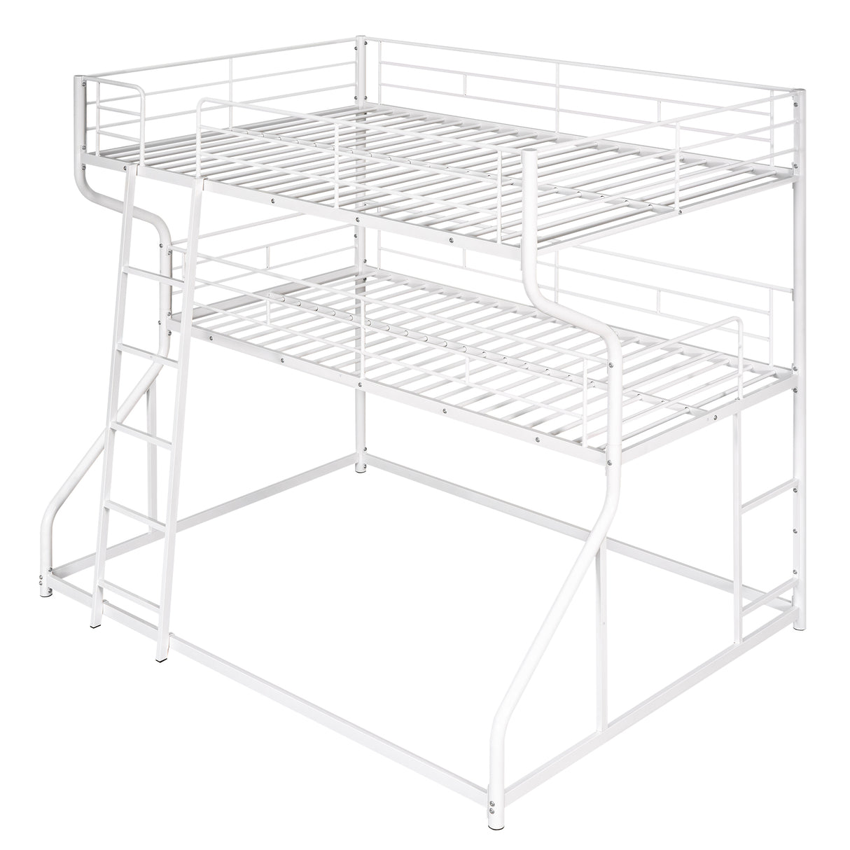 Full XL over Twin XL over Queen Size Triple Bunk Bed with Long and Short Ladder White
