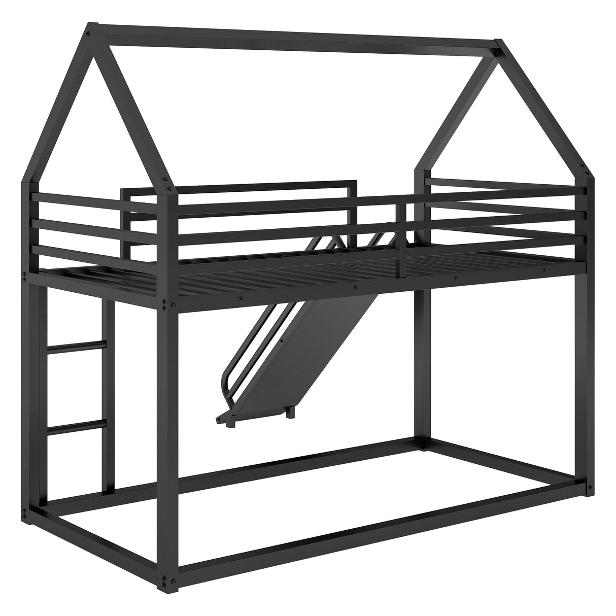 Twin over Twin House Bunk Bed with Ladder and Slide,Black - V.I.P Digital Presence