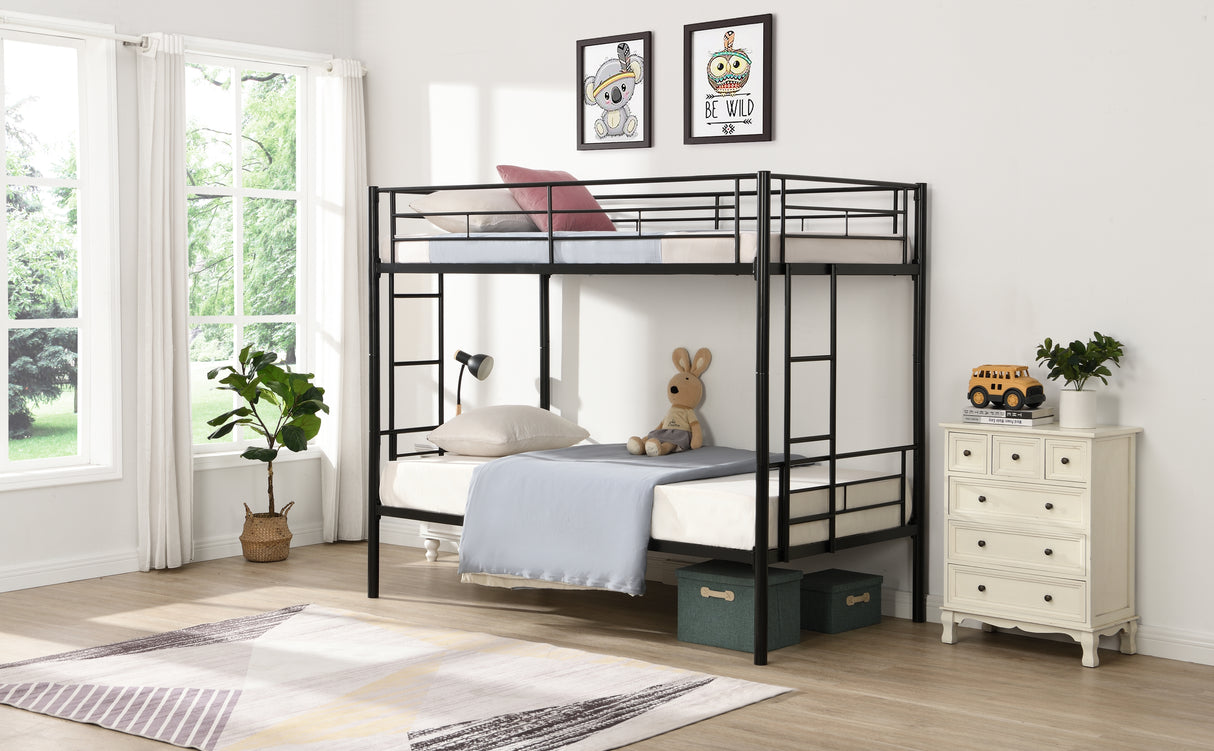 Double decker bed, size above twin bed, with 2 ladders and full-length guardrail, metal, storage space, black - V.I.P Digital Presence