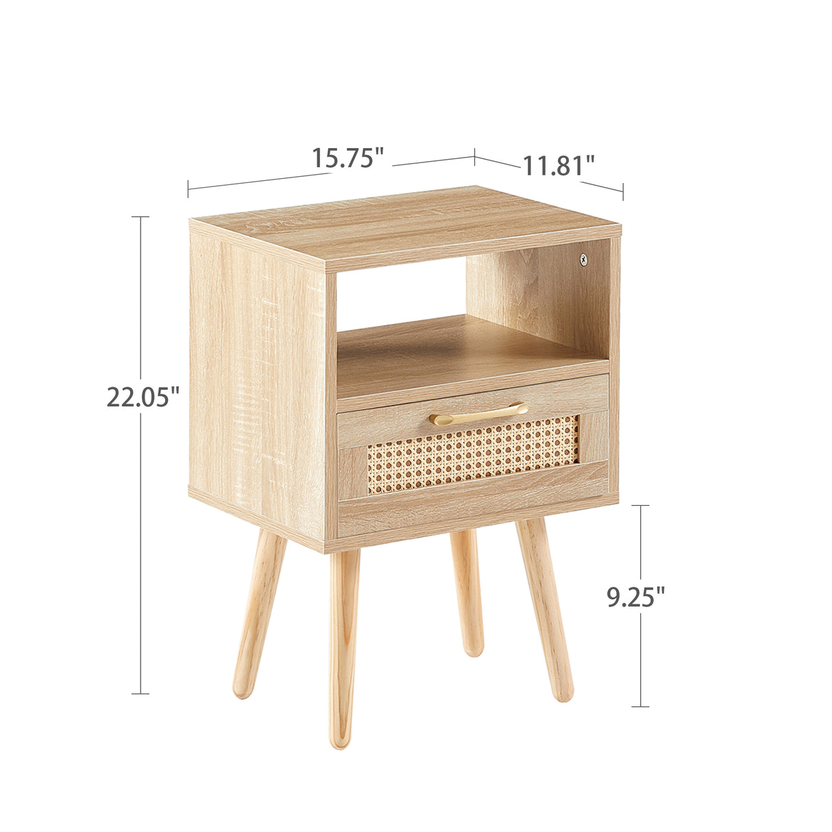 15.75" Rattan End table with drawer and solid wood legs Modern nightstand side table for living room natural - V.I.P Digital Presence