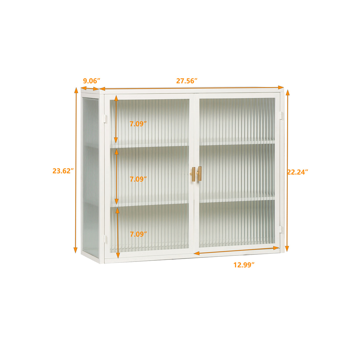 27.56"Glass Doors Modern Two-door Wall Cabinet with Featuring Three-tier White