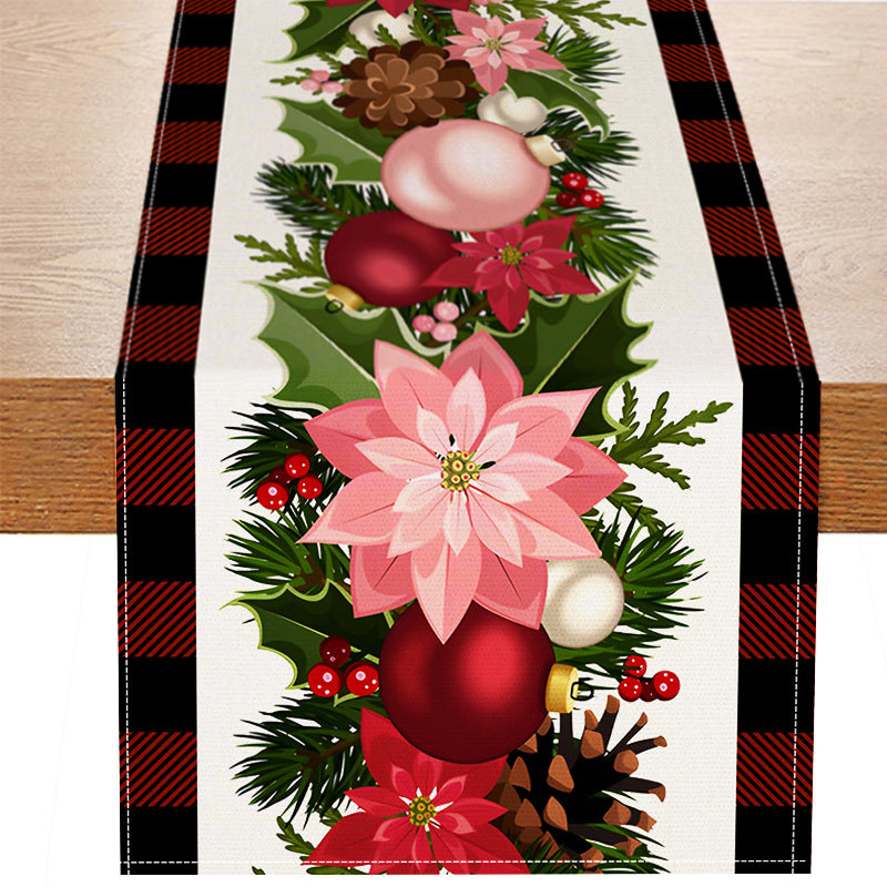 Christmas plaid linen table flag floral ball printed tablecloth entrance small tablecloth living room counter decoration tea flag - V.I.P Digital Presence