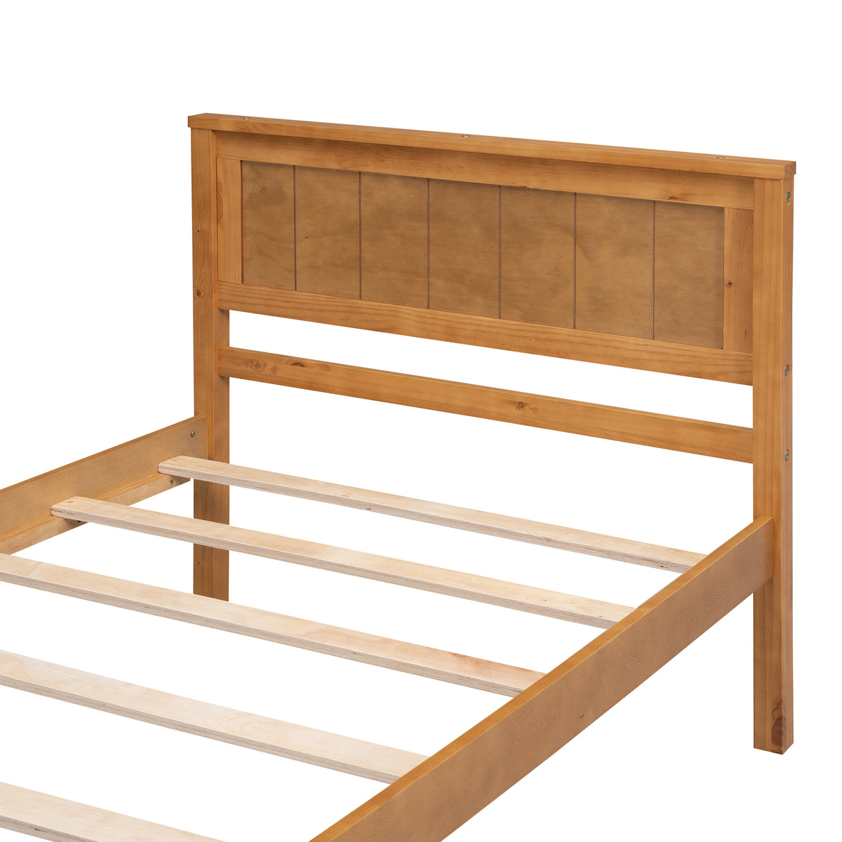 Platform Bed Frame with Headboard Wood Slat Support No Box Spring Needed Twin Oak
