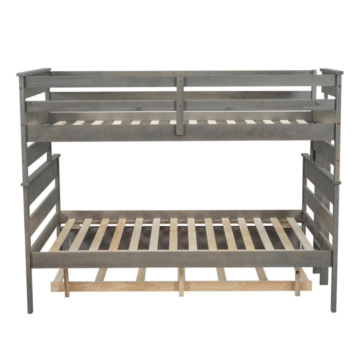Wood Twin over Full Bunk Bed with Twin Size Trundle Gray