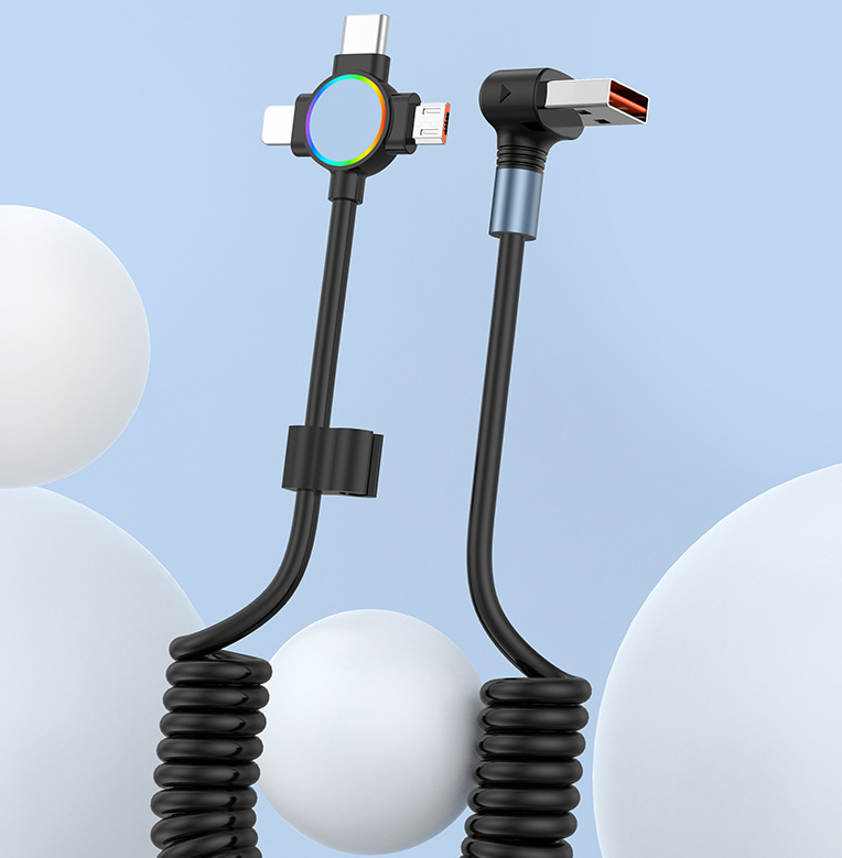 Three in one spring data cable suitable for Huawei Apple 15 Android Carplay streaming light car retractable fast charging cable - V.I.P Digital Presence