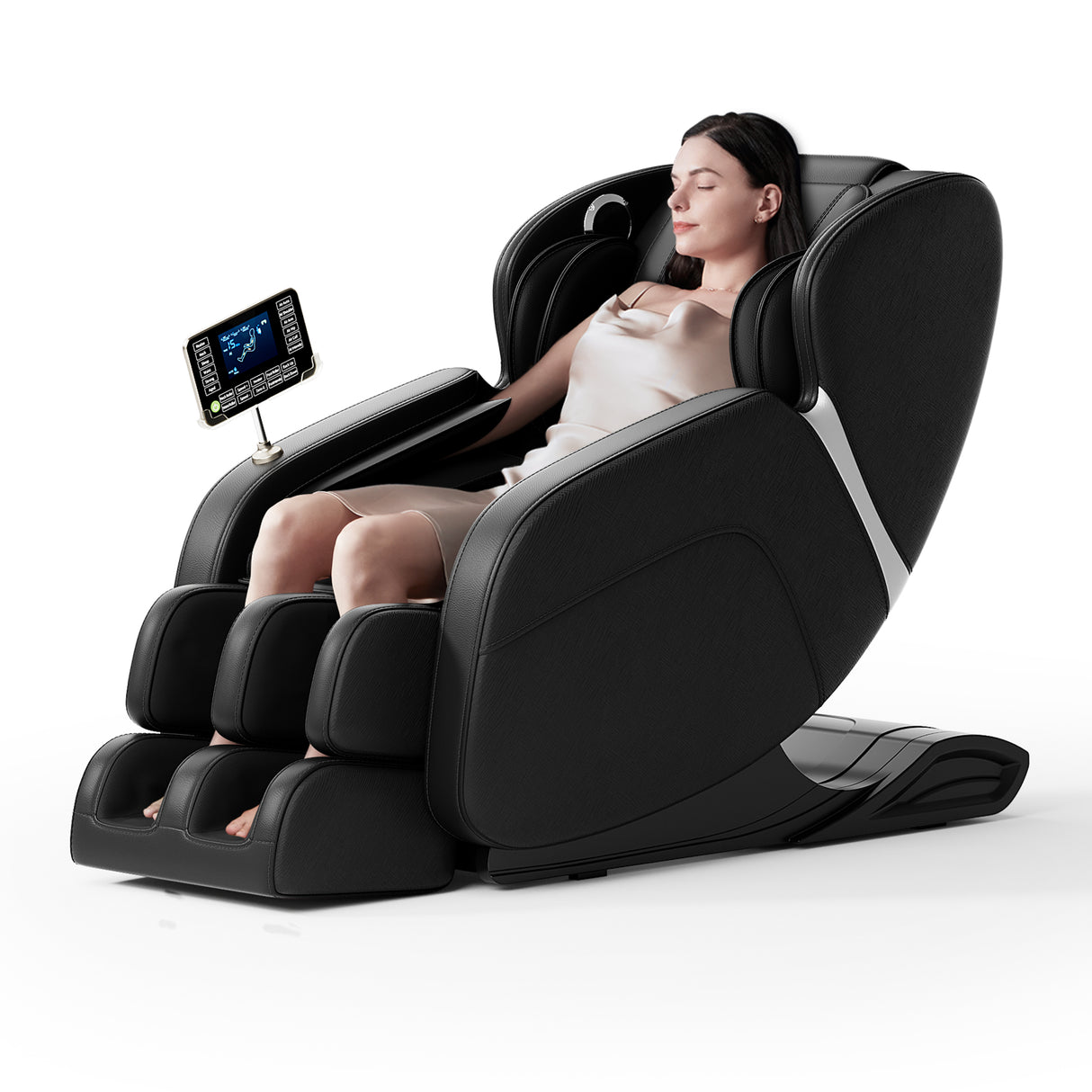Full body deep tissue massage chair, foot massage, 8 fixed massage rollers, touch screen suitable for 5.1-5.75 feet high (black) - V.I.P Digital Presence