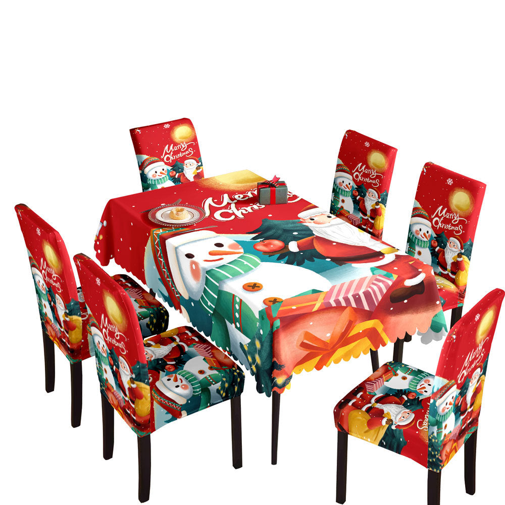 Christmas Waterproof Printed Tablecloth Restaurant Home Printed Chair Cover Christmas Tablecloth Chair Cover Decorative Set - V.I.P Digital Presence